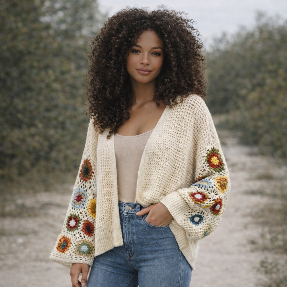 Sincerely Jules Crochet Sleeve Knit Cardigan — Size XL